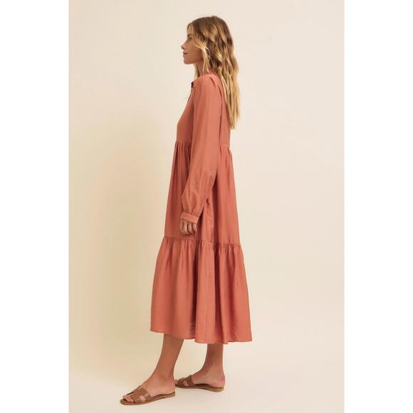 NEW IN FEBRUARY seasons change button down midi dress in rust - Picture 3 of 4